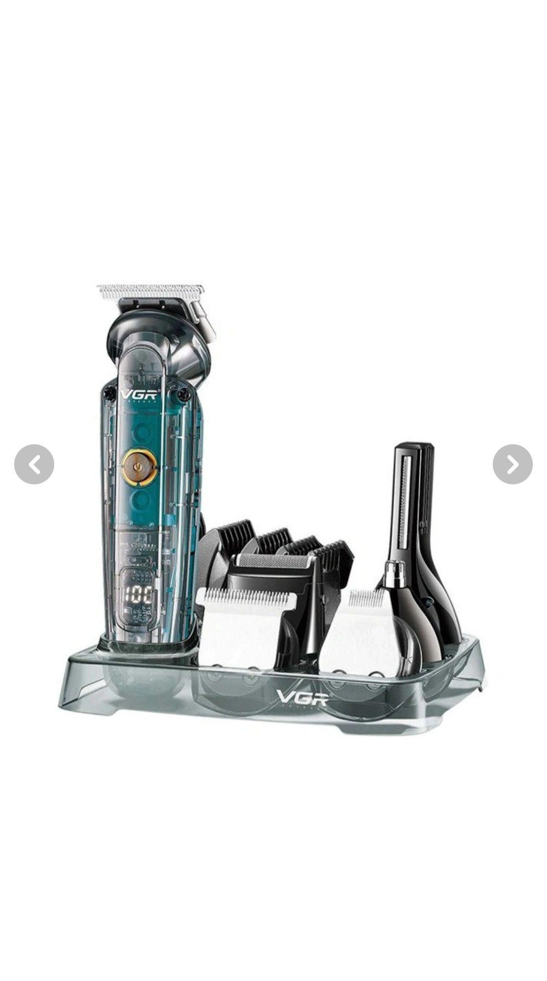 ست ماشین اصلاح موی صورت و بدن وی جی ار مدل V-102 -  بی رنگ شفاف 6 کاره